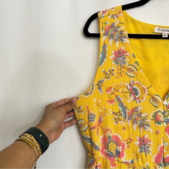 NWT Nanette Lepore Women's Sleeveless Yellow Floral Tiered Midi SunDress sz 14 - Picture 6 of 15